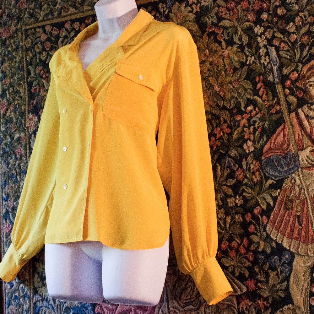 Vintage Yellow Blouse double breasted jacket Chaus - Picture 2 of 8